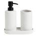 Set de baie PLY, dozator ceramic, cană și tavă, alb