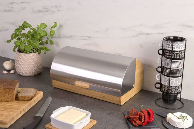 Coș de pâine din bambus cu capac metalic, ZELLER