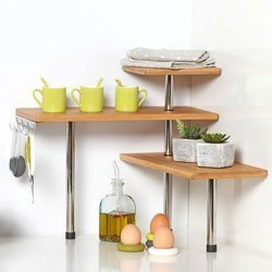 Raft de bucătărie pe colț, bambus - 3 nivele, 4 cârlige