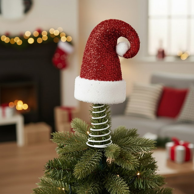 Vârf pentru brad, pălărie strălucitoare de Moș Crăciun, 32 cm