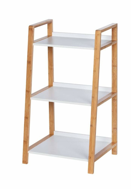 Bibliotecă pe trei niveluri FINJA albă cu elemente din bambus, Wenko