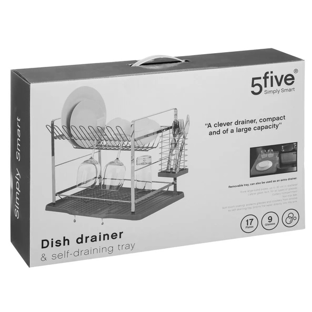 Uscător de vase pe două niveluri, scurgător practic de bucătărie cu tavă, rezistent la umiditate