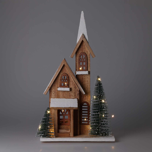 Figurină din lemn de brad cu LED Casă, 42 cm