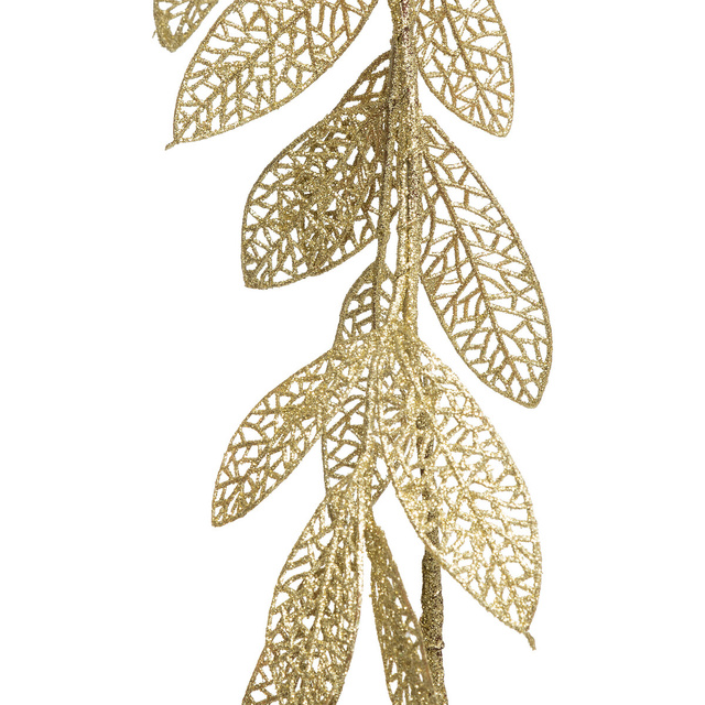 Ghirlanda decorativa frunze aurii cu sclipici, 180 cm
