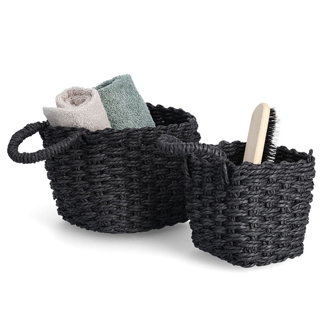 Set 2 cosuri depozitare cu maner, hartie impletita