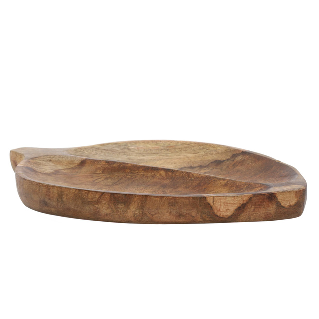 Masă de servire în formă de frunză, lemn de mango, 27 x 17 cm