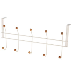 Cuier de usa alb, cu 10 carlige cu bile din lemn, 48 x 21 x 12 cm