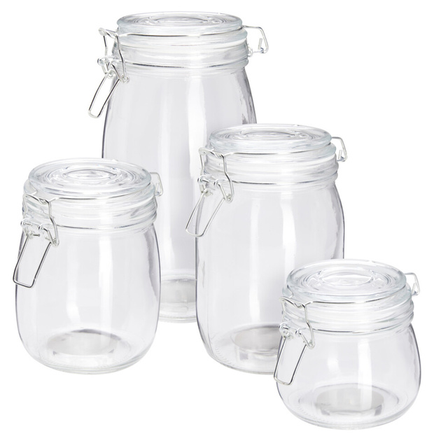 Borcanuri din sticlă cu clips RESO, 4 bucăți