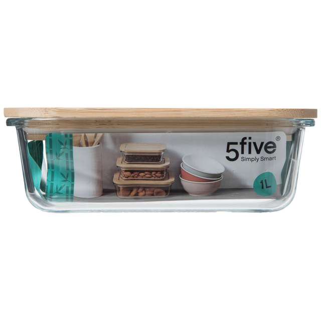 Recipient din sticlă, pentru alimente capac din bambus, 1 L