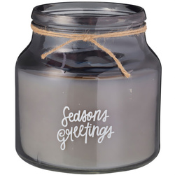 Lumânare într-un borcan de sticlă cu imprimeu festiv, Ø 16 cm, gri