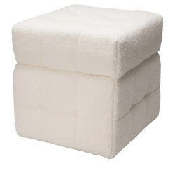 Pufă cu compartiment cub SQUARE, tapițerie de miel, 38 x 38 x 37 cm, albă