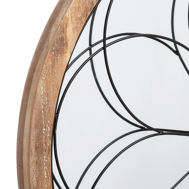 Oglinda rotunda din lemn, Ø 64 cm, cu decor metalic