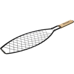 Grătar din oțel inoxidabil pentru pește, cu mâner din lemn, 35 x 14 cm