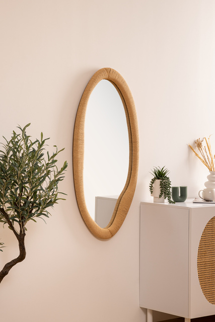 Oglindă LAIA cu ramă de sfoară, 58 × 114 cm