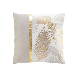 Foaie de pernă bej, frunze aurii, 45 x 45 cm