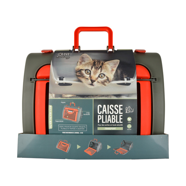 Cușcă de transport pentru pisici și câini, pliabilă, plastic, 46 x 35 x 33 cm