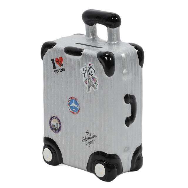 O pușculiță din ceramică colorată cu motiv de călătorie