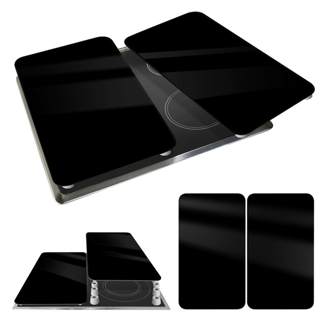 Plăci de protecție din sticlă pentru aragaz BLACK, 2 bucăți, WENKO, negru