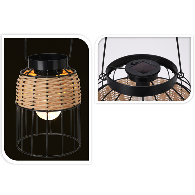 Lampa solara cu decor din rachita si maner larg, Ø 14 x 20 cm