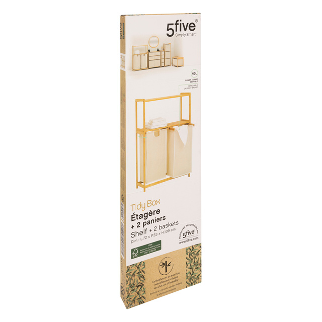 Raft din bambus cu coș pentru rufe TIDY BOX, 72 x 33 x 109 cm
