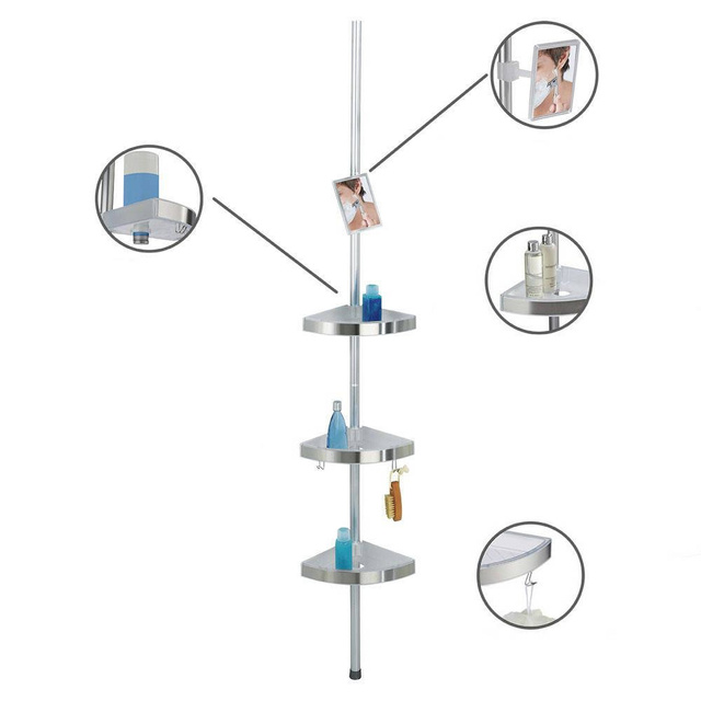 Raft de baie colțar Premium Edge, 3 niveluri, oglindă, telescopic, WENKO, mat.