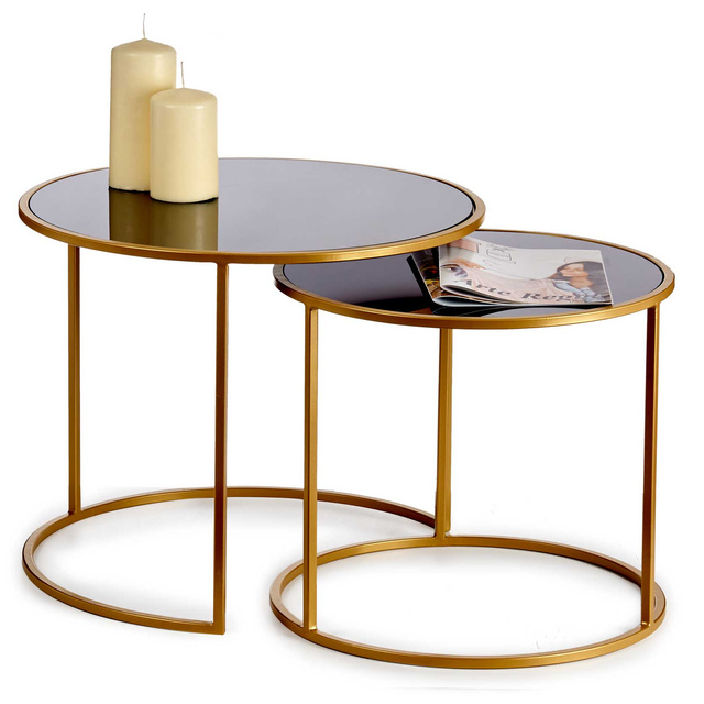 Măsuță coș LUVO cu blat auriu, Ø 52 cm