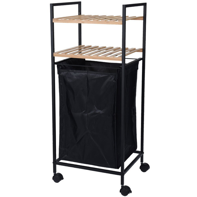 Coș de rufe, cărucior de baie mobil cu 2 rafturi, poliță de baie, 2 în 1