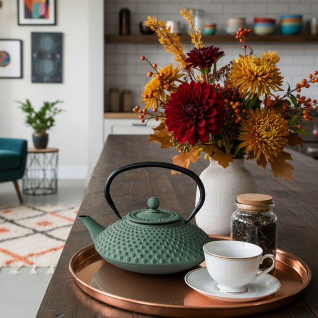 Ceainic din fontă cu infuzor MIKA, 1250 ml, verde deschis