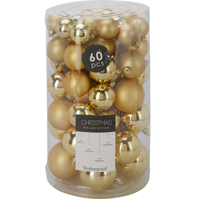 Set de globuri de Crăciun de dimensiuni diferite, 60 de bucăți.