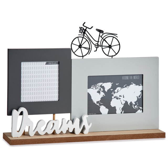 Cadru foto pentru 2 fotografii, cu inscriptie si bicicleta decorativa