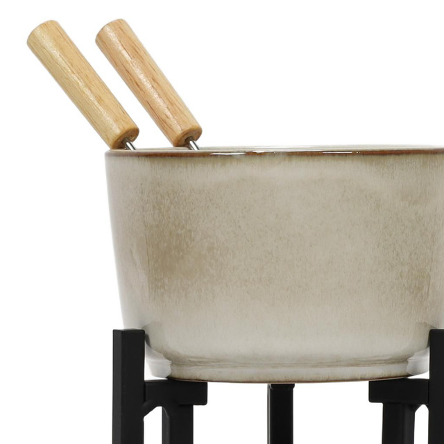 Set fondue de brânză, cratiță de porțelan, 2 furculițe