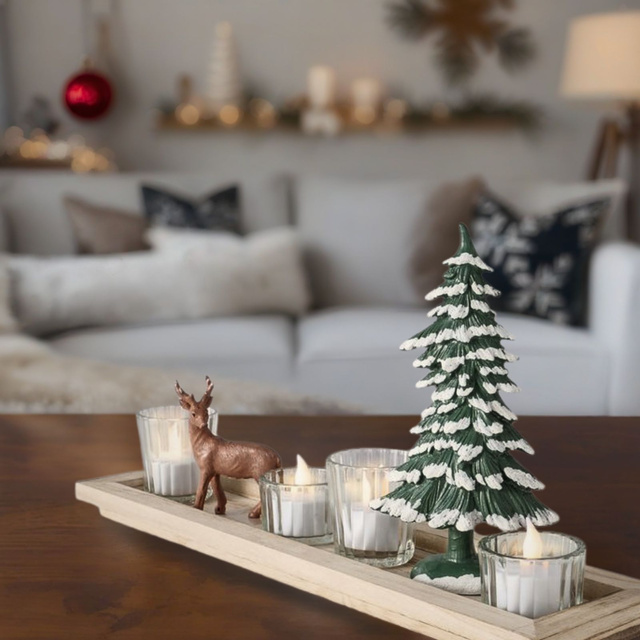 Tavă decorativă cu figurine și suporturi pentru lumânări, lungime 42 cm