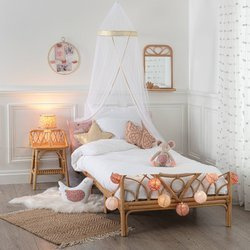 Baldachin de pat, alb și auriu, poliester