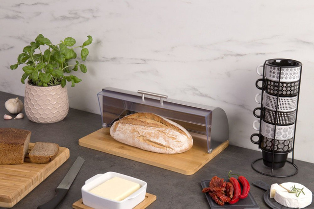 Cos servire pentru paine, Secret de Gourmet, 37x27x15 cm, Lemn, Maro/Transparent