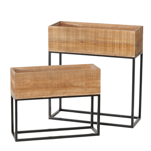 Set suporturi metalice pentru flori cu cutie din lemn ANETA, inaltime 40-59,5 cm