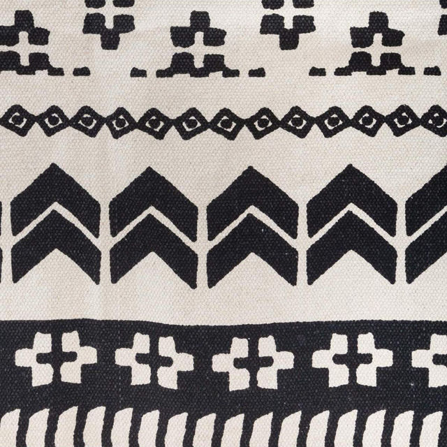Covor de bumbac cu motiv etnic, imprimeu oriental, alb-negru, 120 x 170 cm