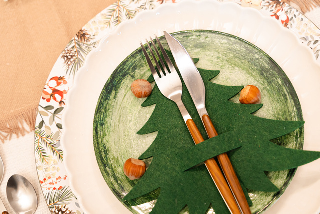 Suporturi pentru tacamuri Brazi de Craciun, 4 bucati