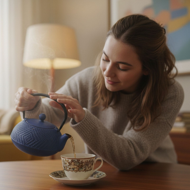 Ceainic din fontă cu infuzor KAMIN, 900 ml, bleumarin