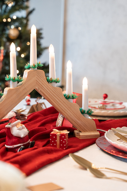 Suport de lumanare Advent din lemn, LED, 7 lumini