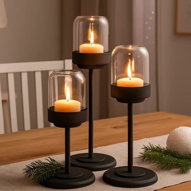 Set de felinare metalice cu cupolă de sticlă SENZA, 3 buc.