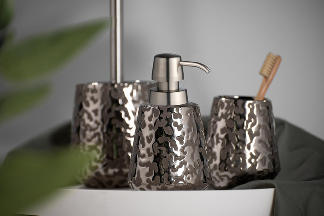 Perie WC cu suport BURGOS, finisaj platina, Ceramica, Wenko