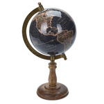 Glob decorativ cu un glob de alamă și bază din lemn de mango, 15,5 x 13 x 28 cm