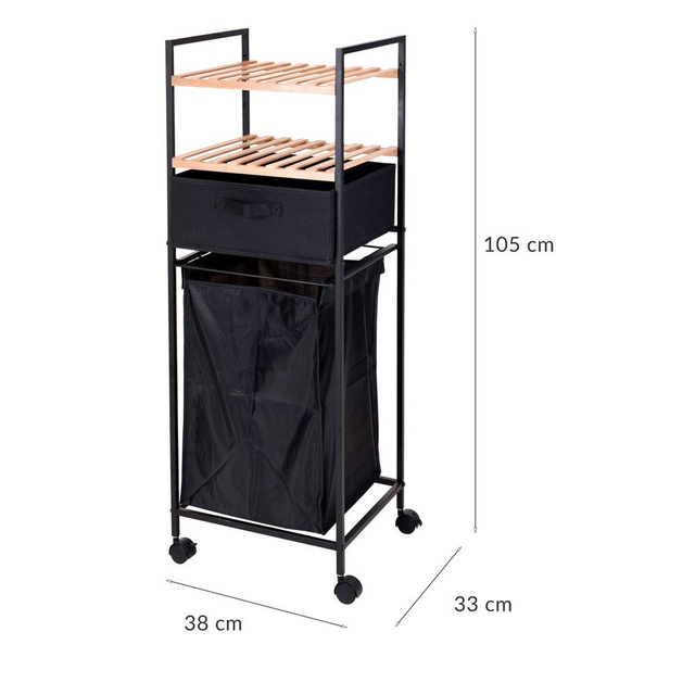 Cărucior de baie cu rafturi și sac de rufe, 2 în 1, bambus