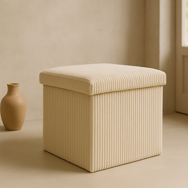 Taburet din velur-cord cu spațiu de depozitare TOBO, 38 x 38 x 38 cm