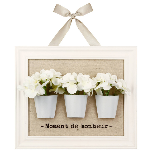 Decor de perete, 3 ghivece de flori, 38 x 32 cm, alb