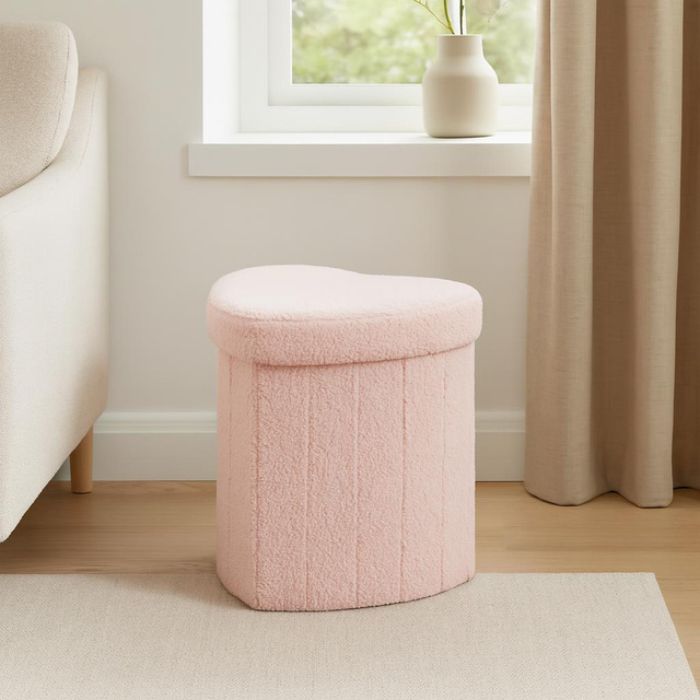 Pufă inimă ALLOY, tapițerie de miel, 34 x 28 x 35 cm, roz