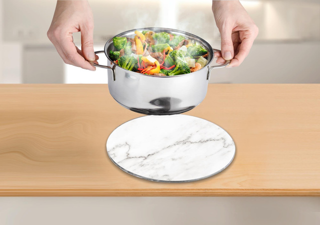 Suport pentru vase fierbinti, Sticlă calita, model de marmură, Ø 20 cm, WENKO