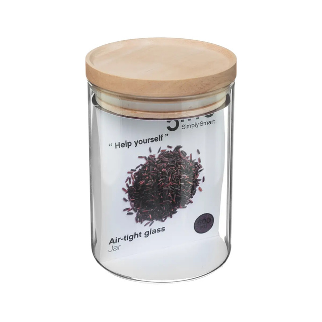 Borcan pentru alimente vrac cu capac din lemn, 600 ml