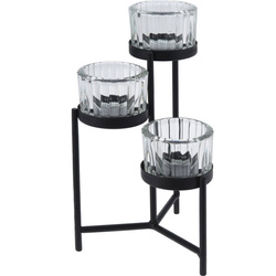 Candelabru pentru 3 lumânări tealight, metal și sticlă, 10 x 10 x 16 cm