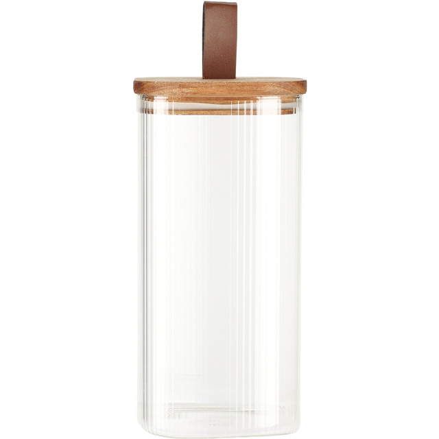 Borcan din sticla cu capac din lemn, inchidere ermetica